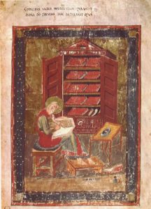 Codex Amiatinus, fol. 5r: Esra beim Schreiben